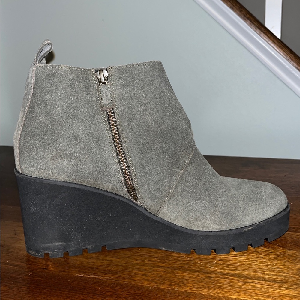 Eileen Fisher Gray Suede Wedge Boots - Picture 4 of 4
